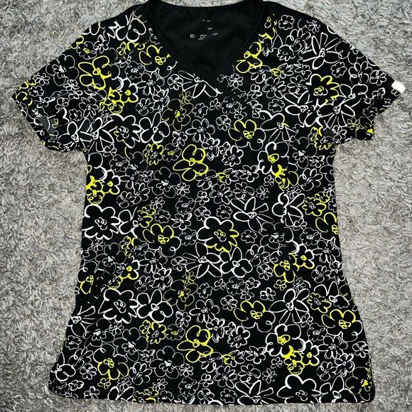 Black Floral Scrub Top - Picture 1 of 2